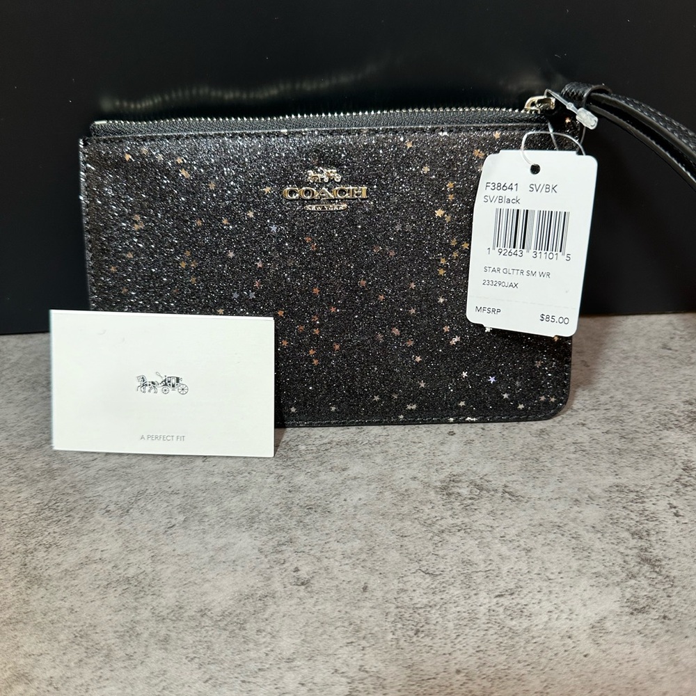 Coach Black Glitter Star Wristlet Clutch